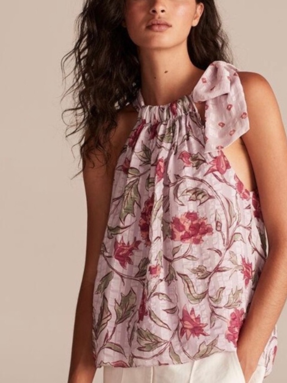 Rebecca Taylor ZADIE FLEUR PRINT Silk MIX BOW TOP Small